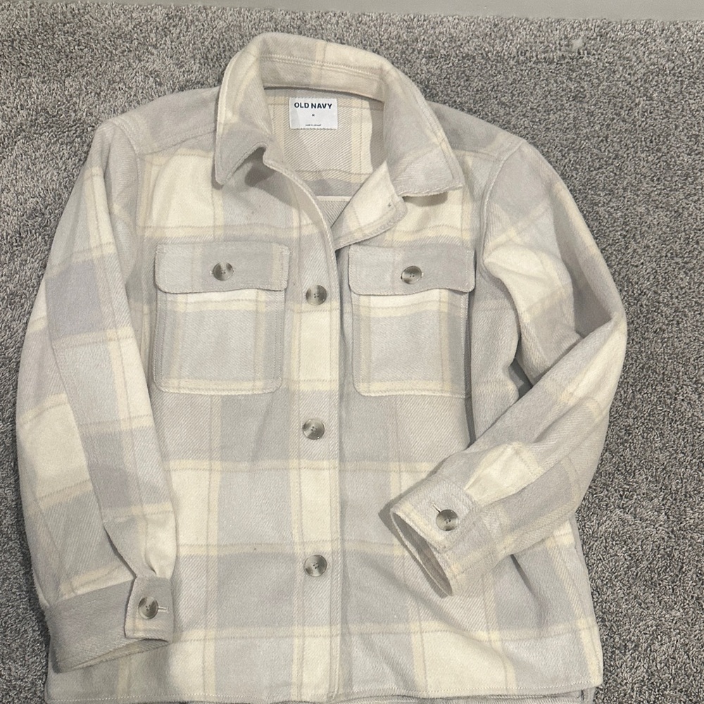 Old Navy Women's Utility Jacket - Cream and Gray Plaid
